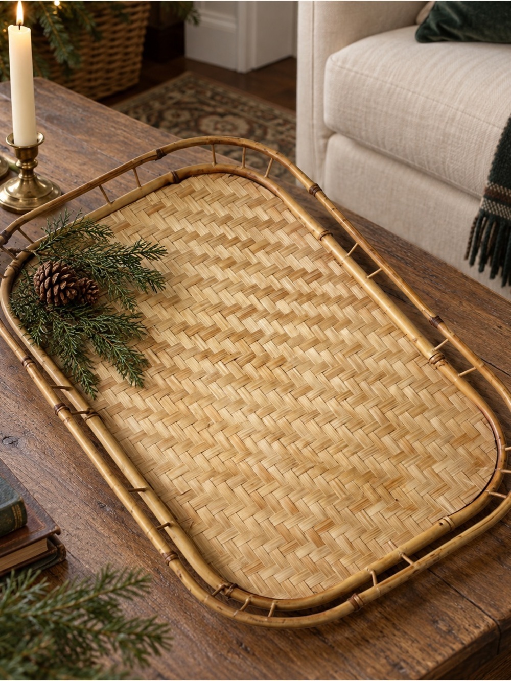 Pier One Bamboo Rattan Serving Tray